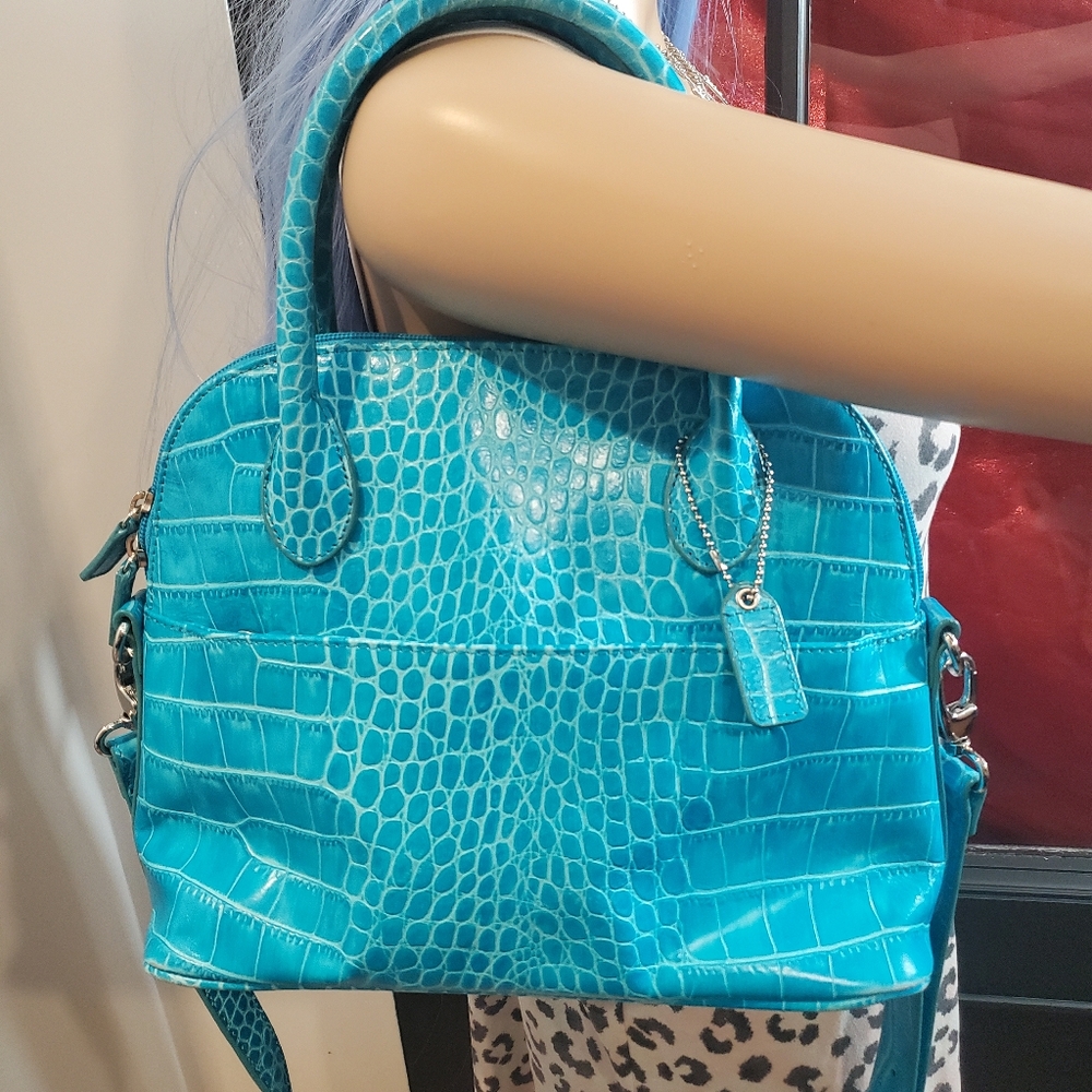 Danier Aqua Alligator Handle Bag Cossbody
